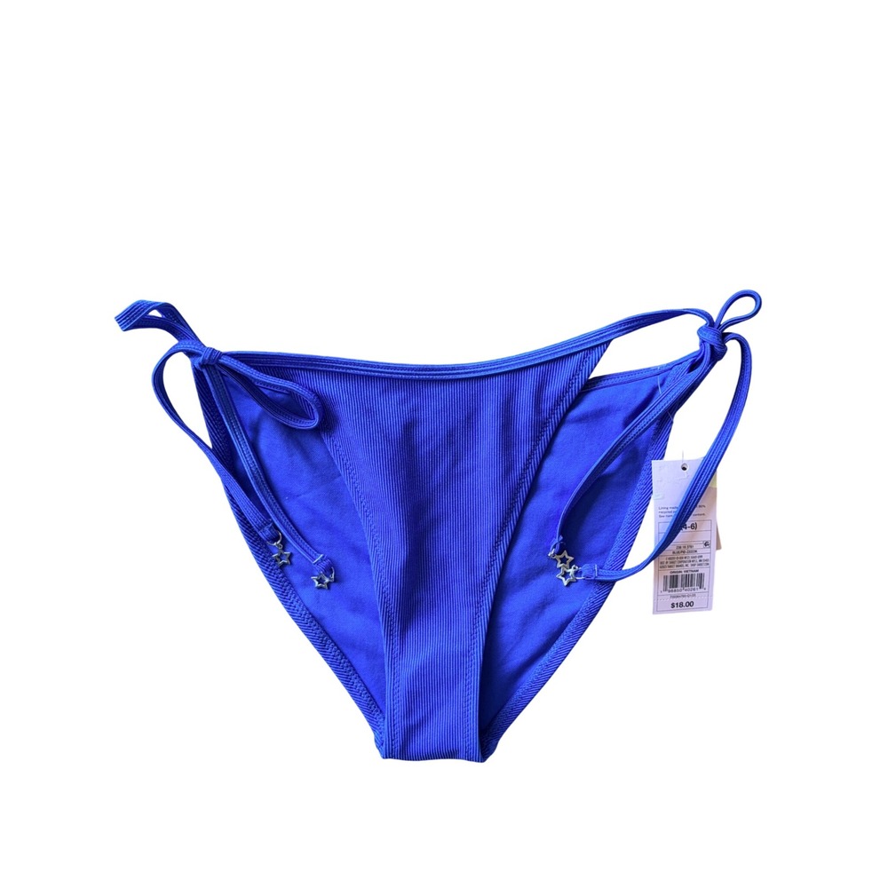 Wild Fable Shiny Blue Ribbed Low Rise High Leg Cheeky Bikini Swim Bottoms Small